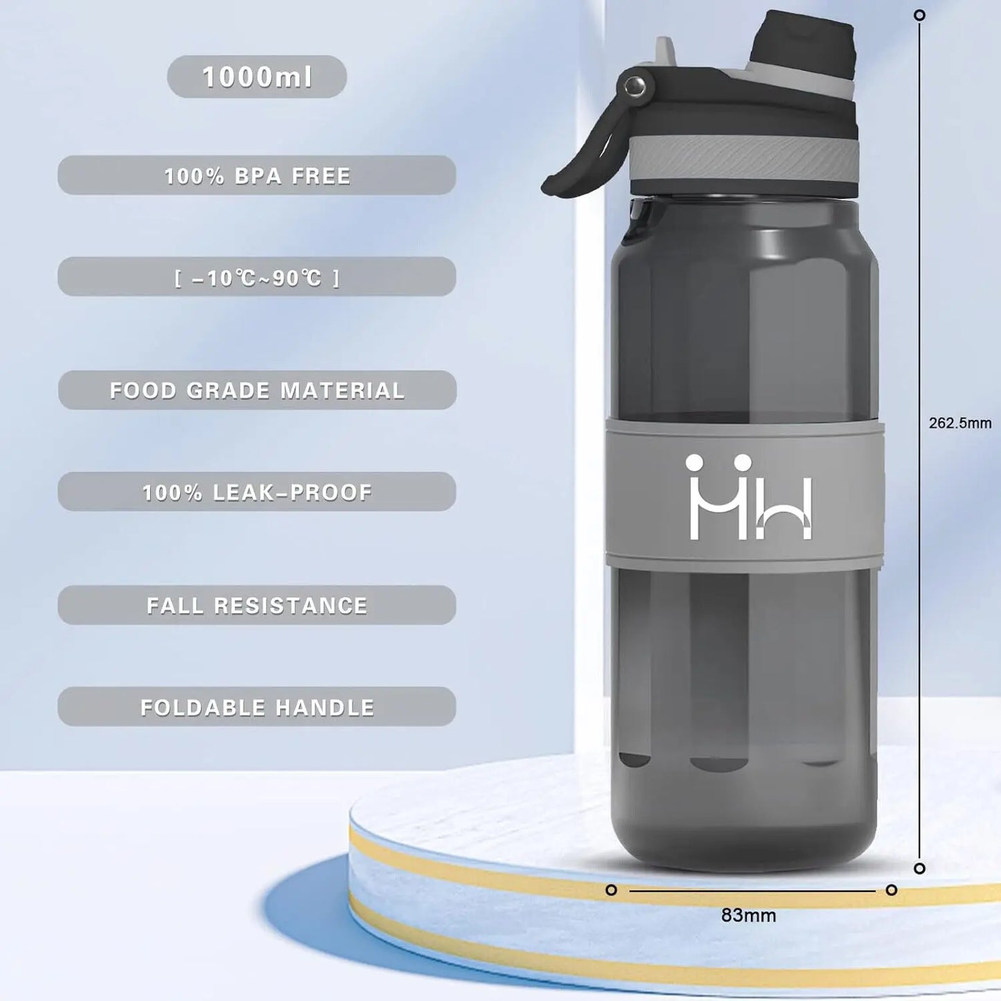Sports Water Bottle with Straw Flip Top Leak Proof Drink BPA Free Gym Travel 1L - DynamicDrop Hub