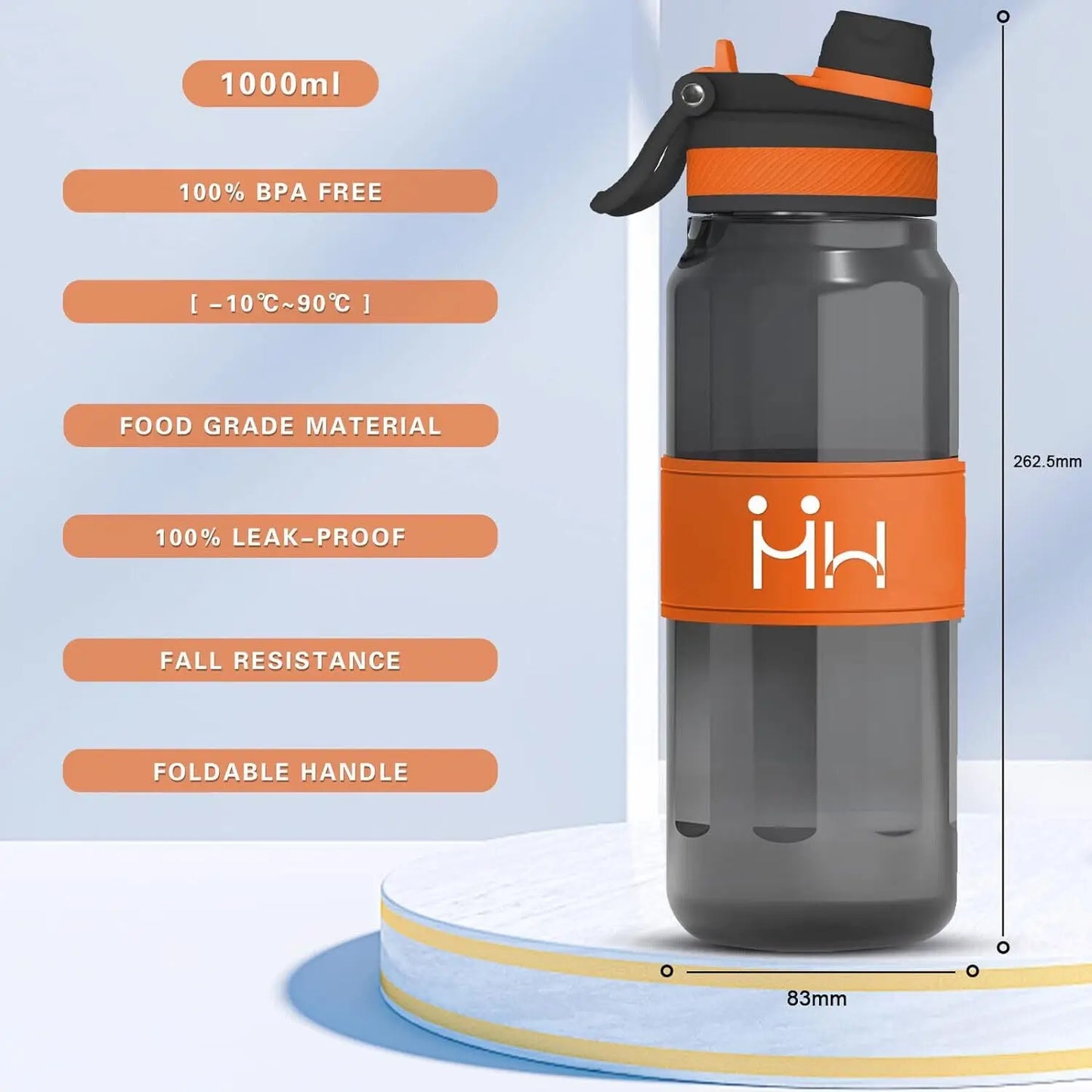 Sports Water Bottle with Straw Flip Top Leak Proof Drink BPA Free Gym Travel 1L - DynamicDrop Hub