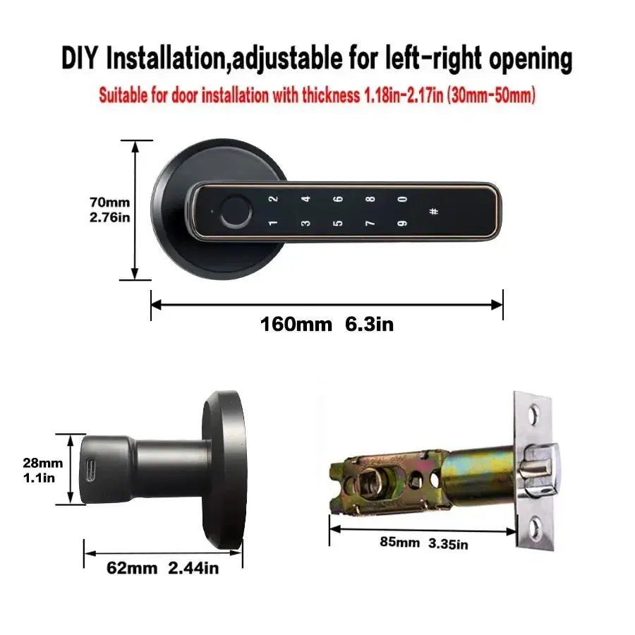 Tuya Bluetooth Smart Fingerprint Door Lock with Password Mechanical Key Unlocking for Wooden Door Single Handle Smartlife M4 - DynamicDrop Hub