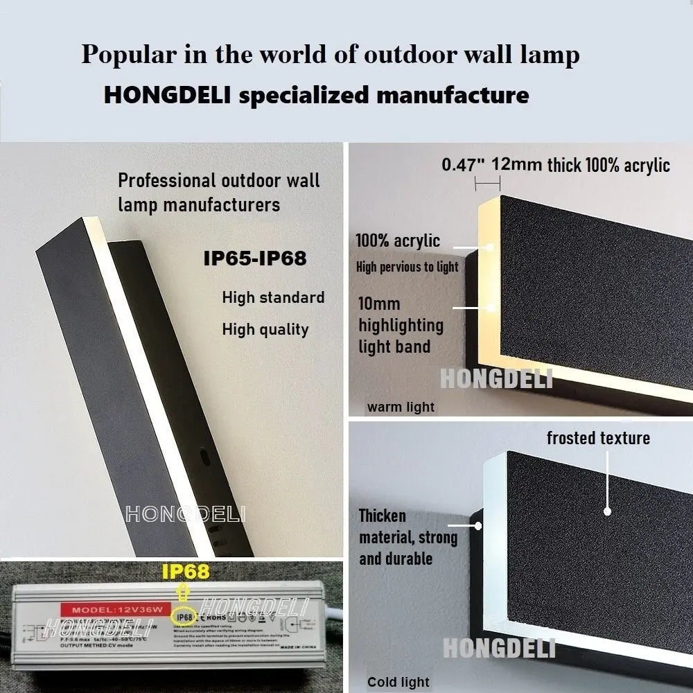 Waterproof LED Long Wall Lamp, Modern, Ip65, Outdoor Lighting, Garden, Villa, Balcony, Lamp, Decorative, 110 V,220V - DynamicDrop Hub