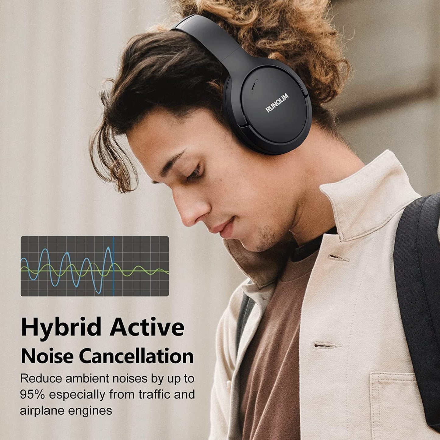 Hybrid Active Noise Cancelling Headphones, Wireless over Ear Bluetooth Headphones with Microphone, 70H Playtime, Foldable Wireless Headphones with Hifi Audio, Deep Bass for Home Travel Office