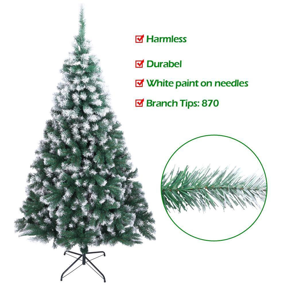New 7FT Christmas Tree Artificial 870 Branches Xmas Snow Tips Decorated Tree