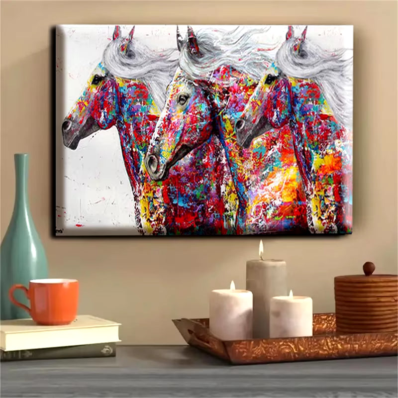 Modern Art Abstract Animal Horse Running Graffiti Art Colorful Wall Poster and Print for Living Room Home Decor Frame