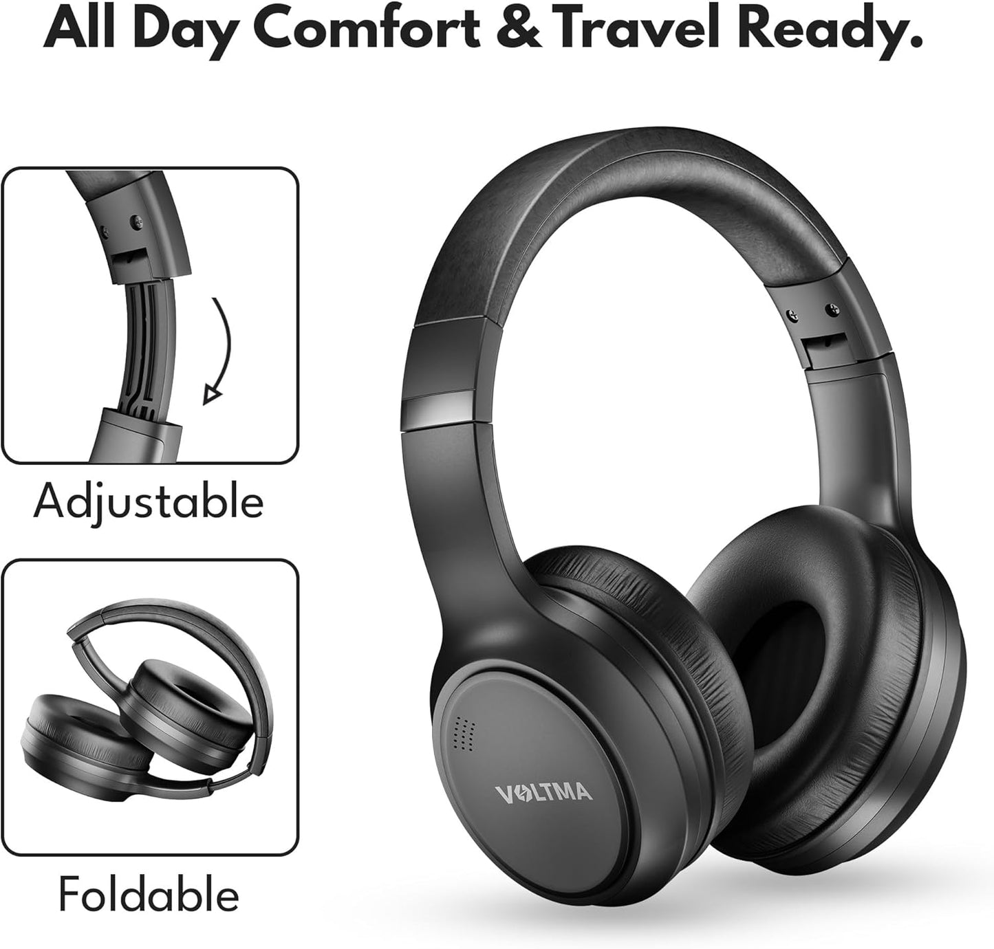 Hybrid Active Noise Cancelling Headphones, 80H Playtime over Ear Bluetooth Headphones with Microphone, IPX5 Waterproof, Fast Charge, Foldable Wireless Headphones with Deep Bass for Travel Work