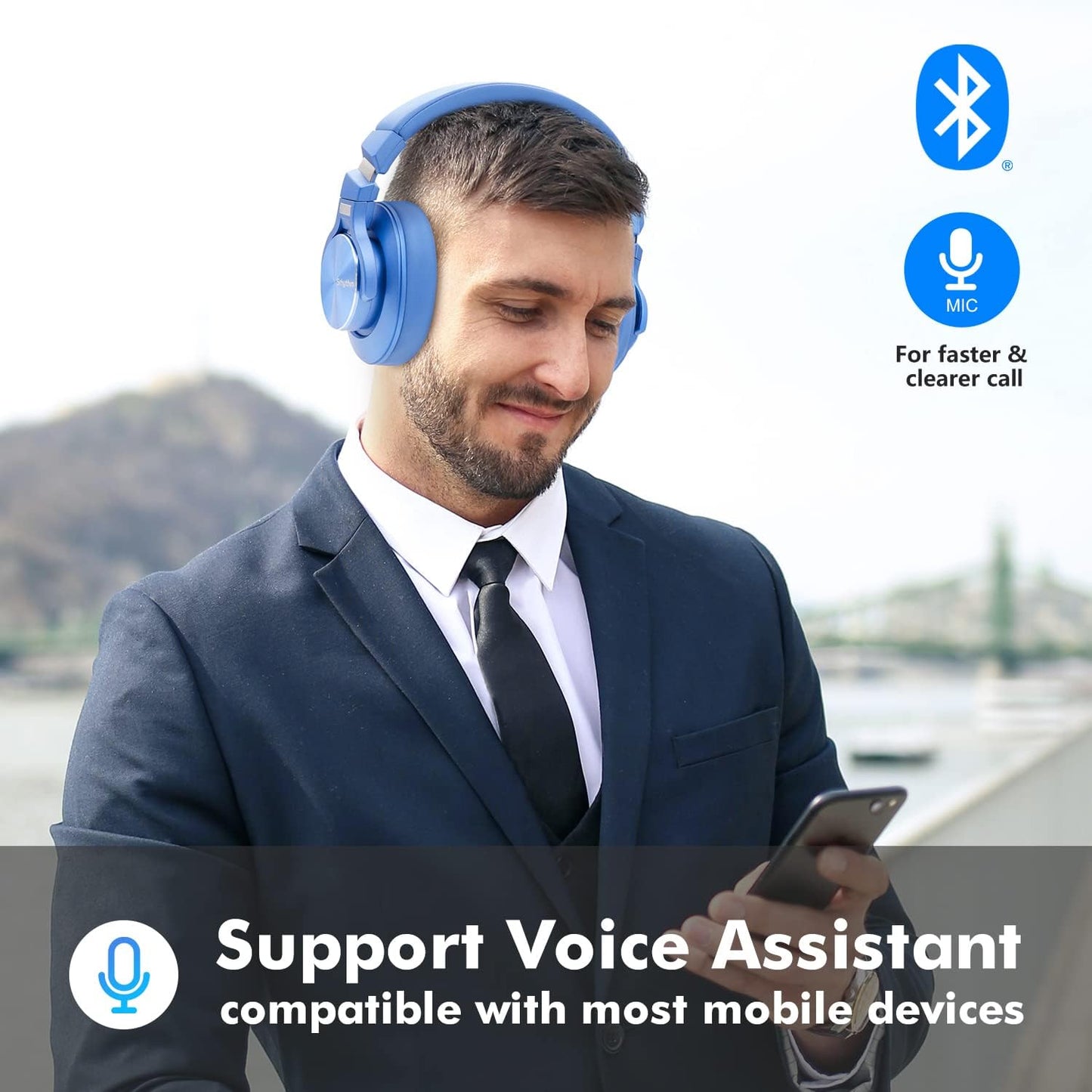 NC75 Pro Active Noise Cancelling Headphones Bluetooth 5.3,Over-Ear Headset with Build-In Microphone,Hi-Fi,40 Hours Playtime for All Bluetooth Devices (Diamond Blue)