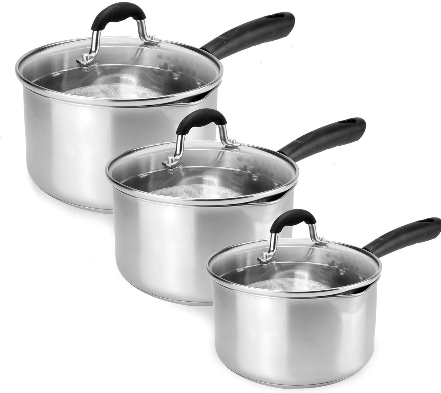 Set of 3 Stainless Steel Saucepans Crockery Dinner Set Boiling Pan Stainless Steel Pans Induction Saucepans Saucepans for Ceramic Hobs | M&W