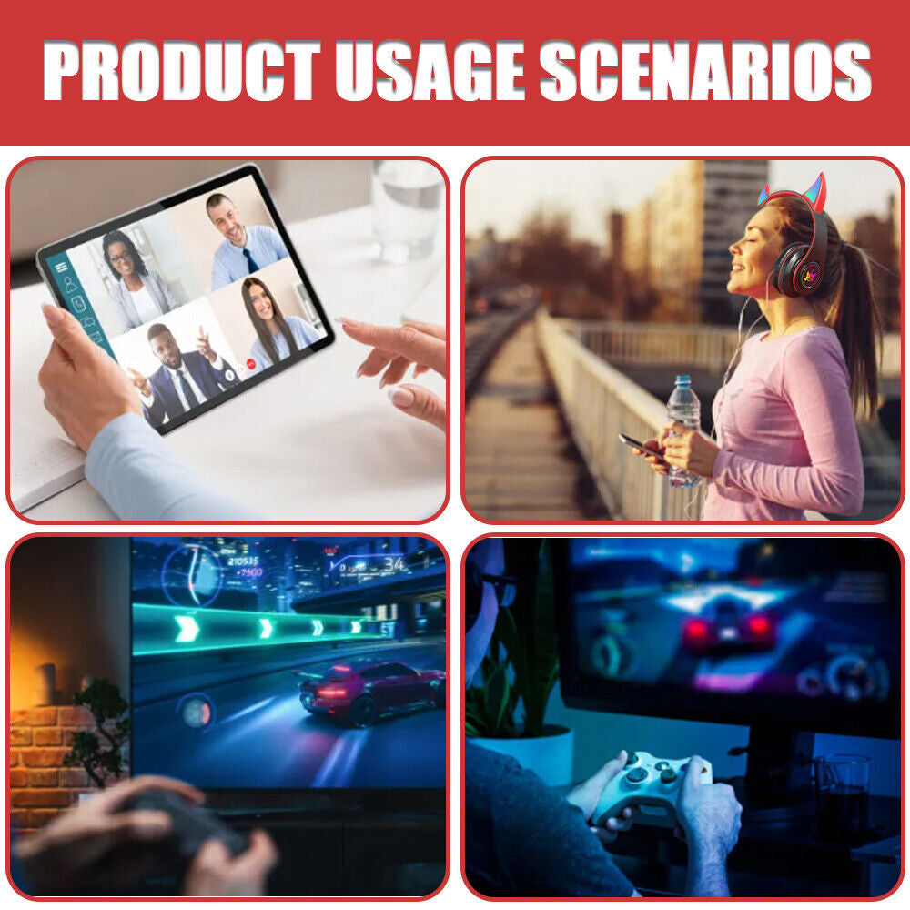 Wireless Bluetooth Headphones with LED Light for Game Sports Music Cool Design