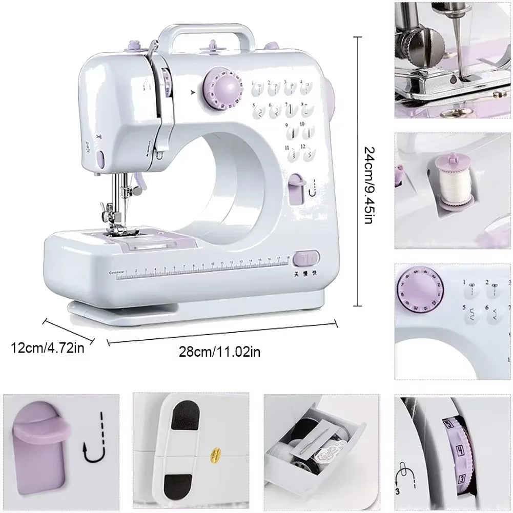 Mini Sewing Machine 505A – Lightweight, 12 Built-in Stitches, Foot Pedal, and Dual Power for Household Crafting & Mending