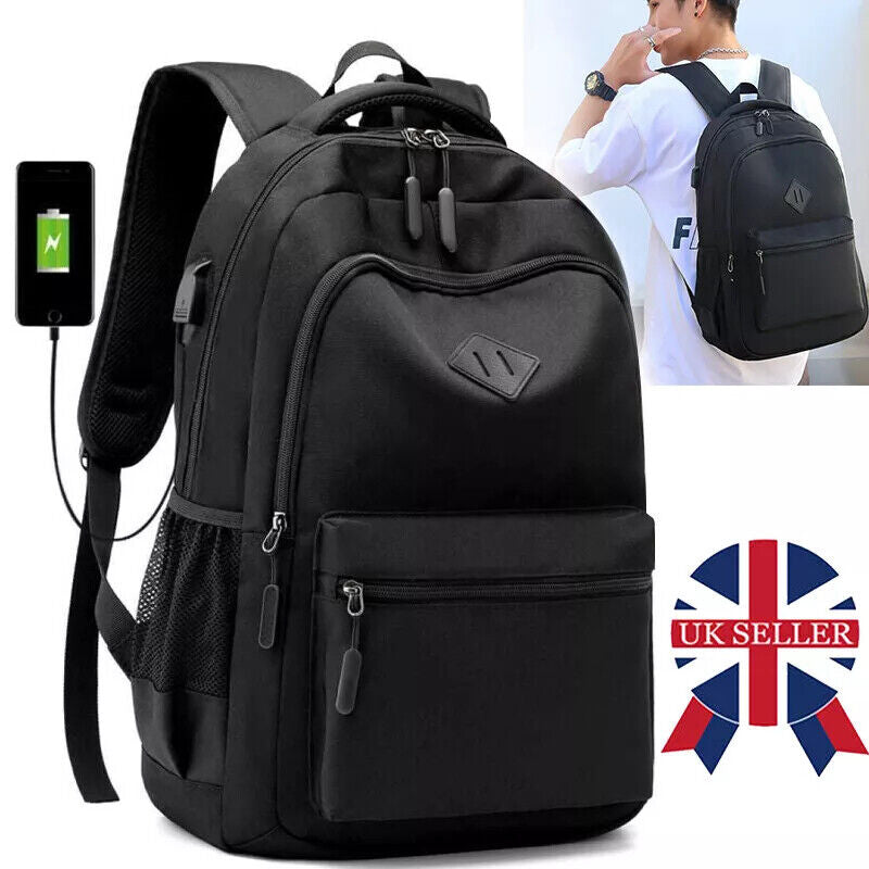 Unisex Laptop Backpack Large Leather Travel Rucksack School Bag Black