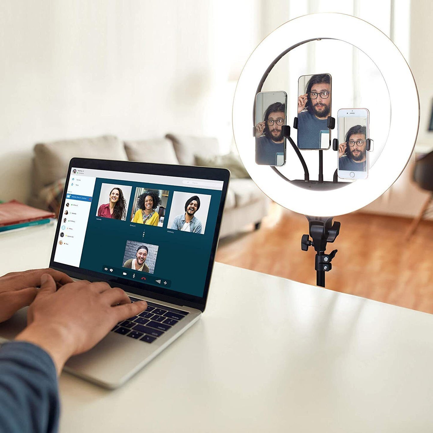 14" LED Ring Light 3 Phone Holders W/1.7M Stand Selfies Live Video Makeup