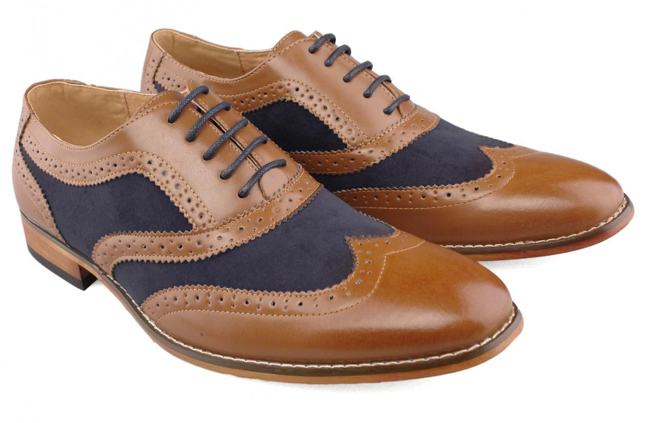 Tan Brogues Wedding Shoes Navy Lace up Wedding Suit Boys Mens