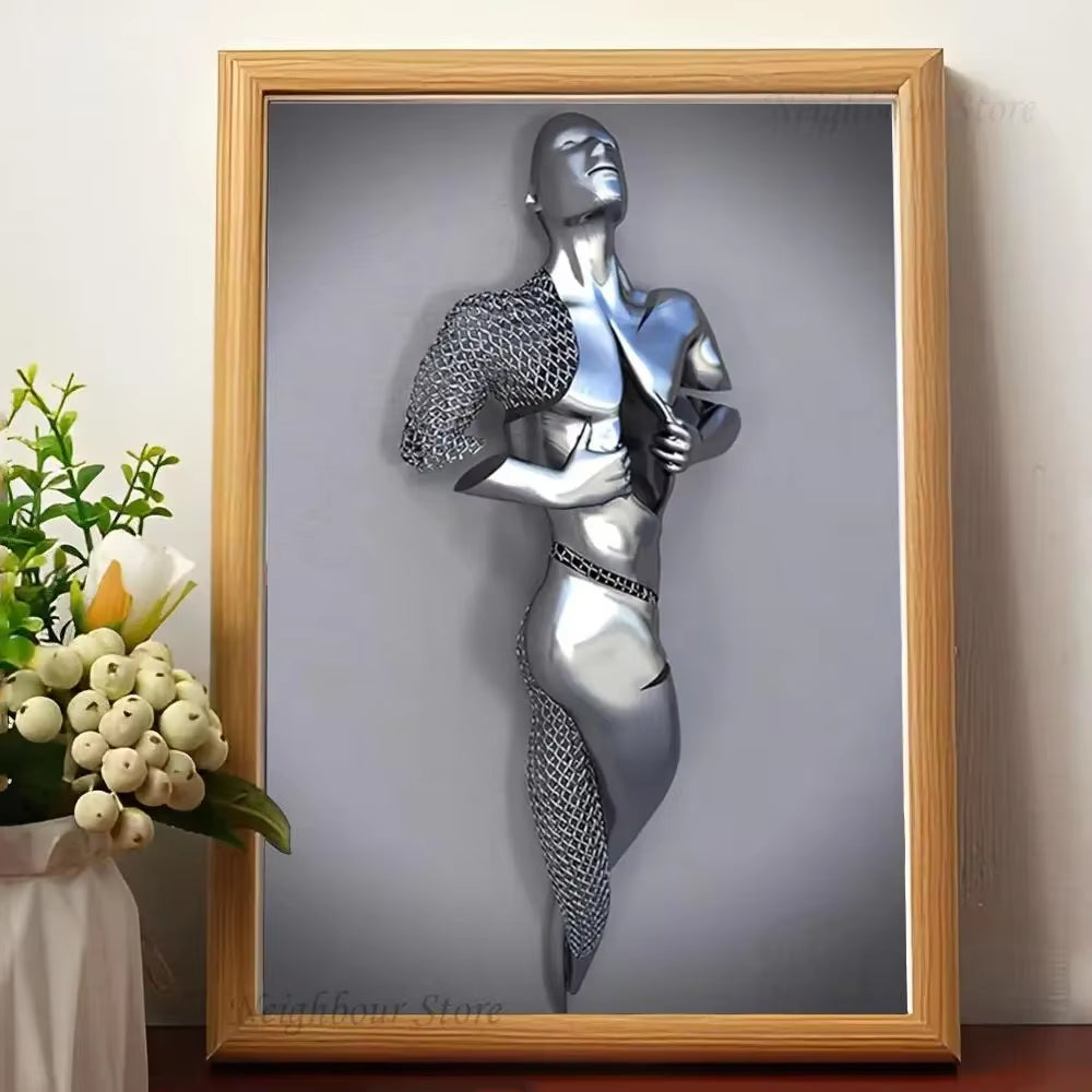 Romantic Abstract Metal Figure Statue - Art Wall Decor for Game Room, Kawaii HD Poster - No Frame