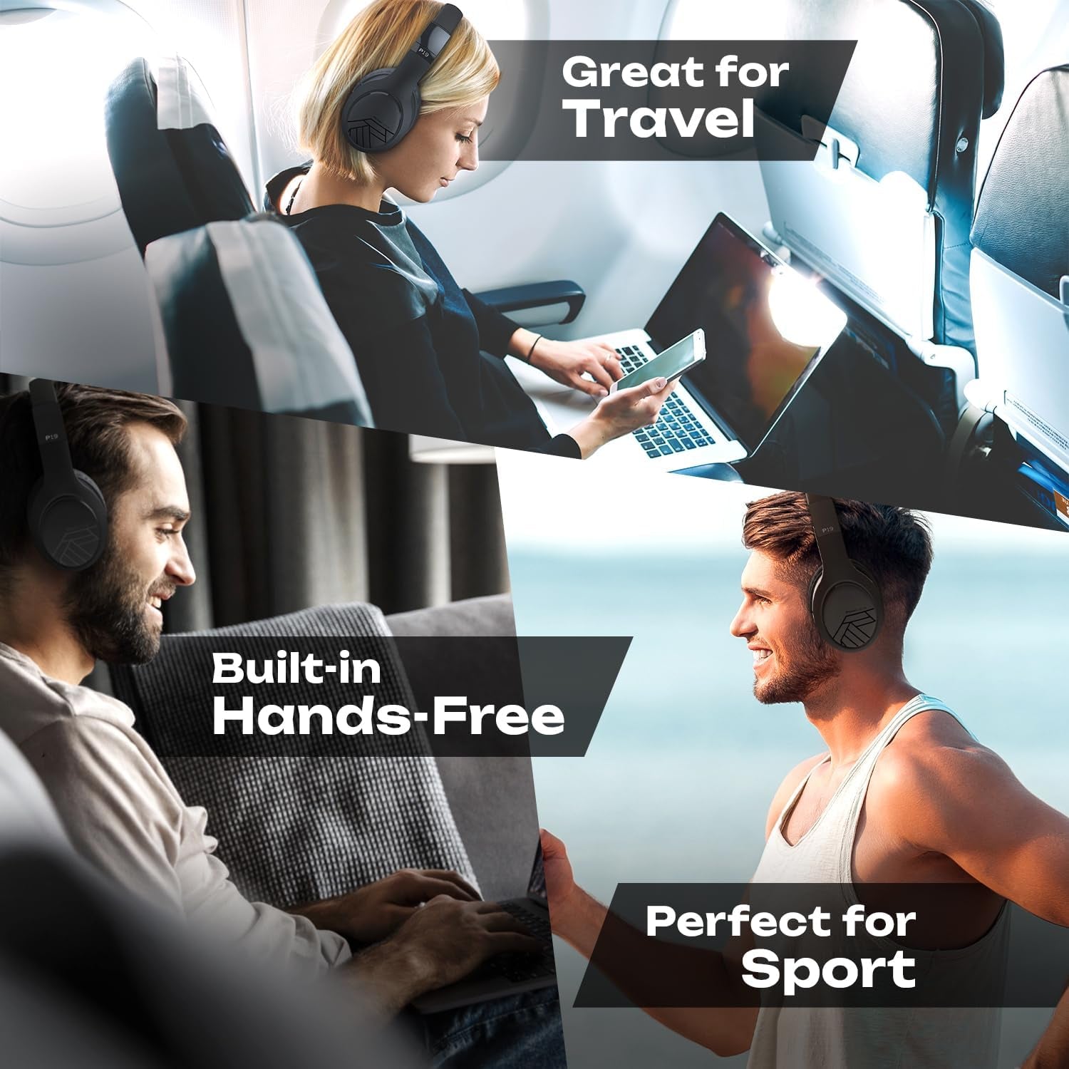 Bluetooth Headphones, Bluetooth Headphones over Ear, Wireless Headphones with Microphone, 3 EQ Modes, 60Hrs Playtime, Foldable Headphones, Fabric Headband, Hi-Fi Stereo for Work/Travel/Pc