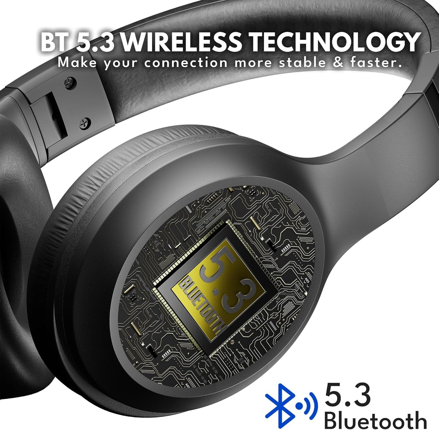 Hybrid Active Noise Cancelling Headphones, 80H Playtime over Ear Bluetooth Headphones with Microphone, IPX5 Waterproof, Fast Charge, Foldable Wireless Headphones with Deep Bass for Travel Work