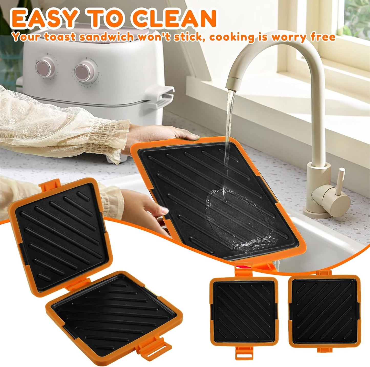 Microwave Toastie Maker, Microwave Toastie Sandwich Maker and Grill Wireless Silicone Microwaveable Cookware, Adjustable Toastie Maker Breakfast Sandwich Maker Non-Stick for Bread Sandwich (Orange)