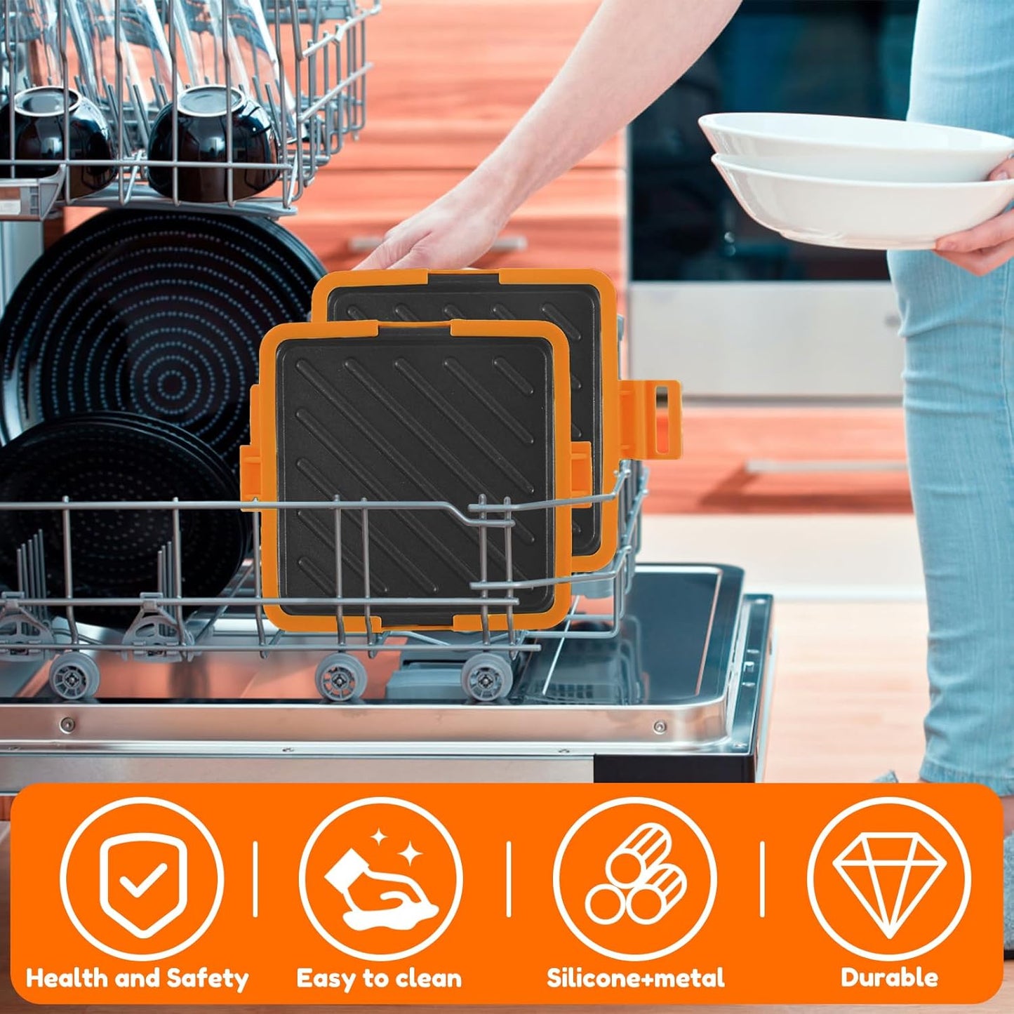 Microwave Toastie Maker, Microwave Toastie Sandwich Maker and Grill Wireless Silicone Microwaveable Cookware, Adjustable Toastie Maker Breakfast Sandwich Maker Non-Stick for Bread Sandwich (Orange)