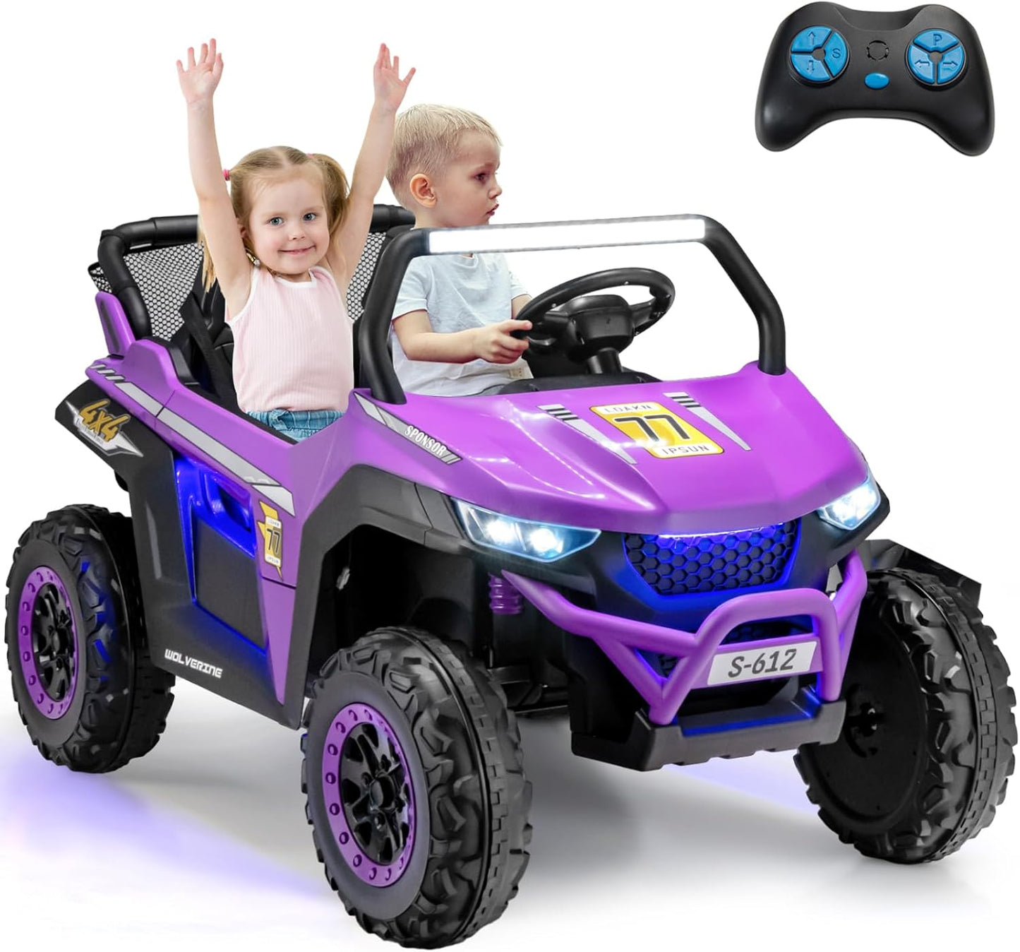 Kids Electric UTV, 2-Seater 12V Battery Powered Toy Car with Remote Control, Lights, Bluetooth, MP3, USB, FM, High/Low Speed & Suspension Spring, Children Ride on Car for 3-8 Years Old (Pink)