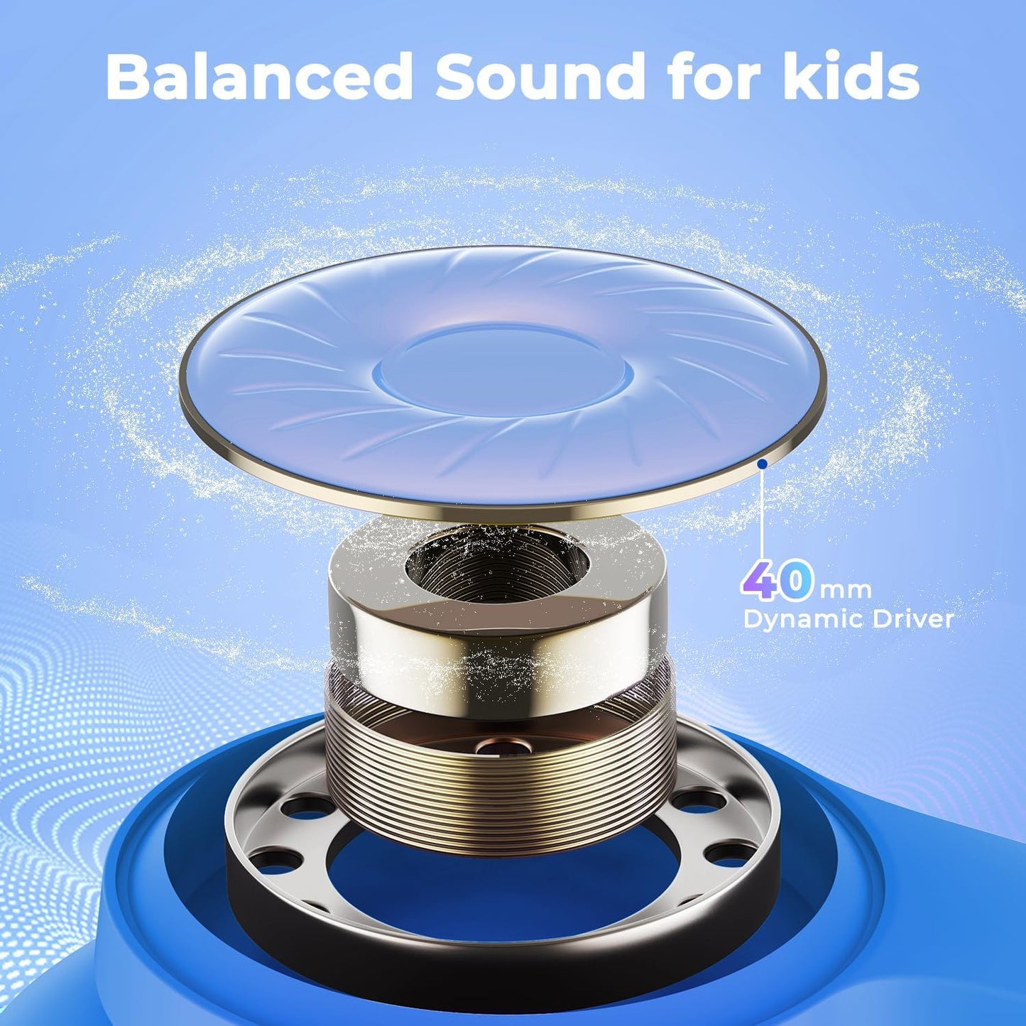 BTH26 Active Noise Cancelling Headphones for Kids, 60H Play Time, Safe Volume 80Dba, Type C Fast Charging, Bluetooth5.4, Kids Bluetooth Headphones with Mic AUX Cord for Ipad Airplane, Blue