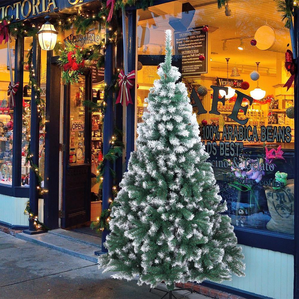 New 7FT Christmas Tree Artificial 870 Branches Xmas Snow Tips Decorated Tree