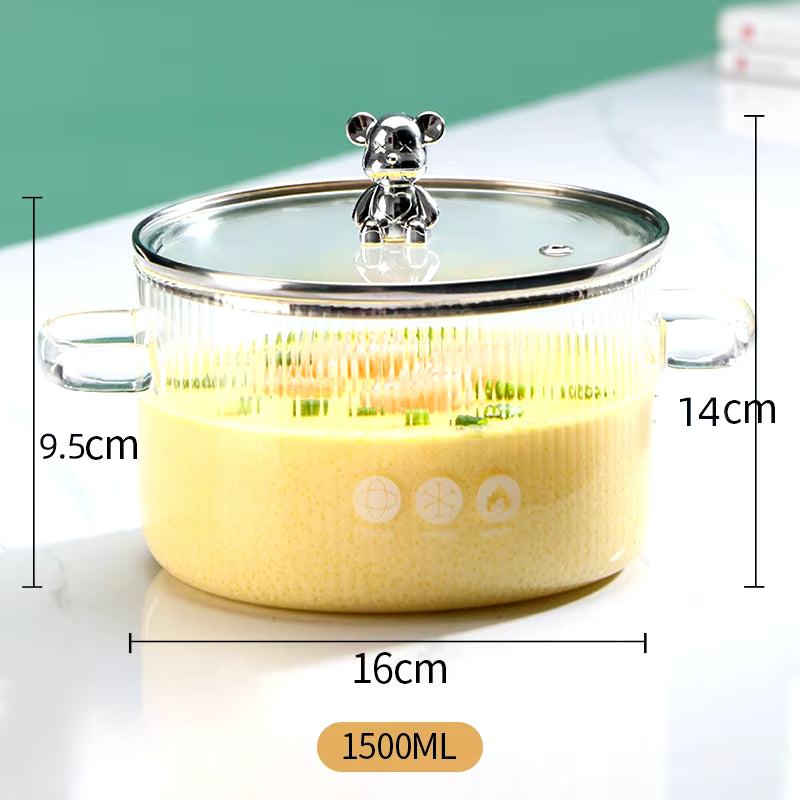 1Pc Glass Saucepan with Double Ears – Transparent Noodle Bowl & Soup Pot with Lid