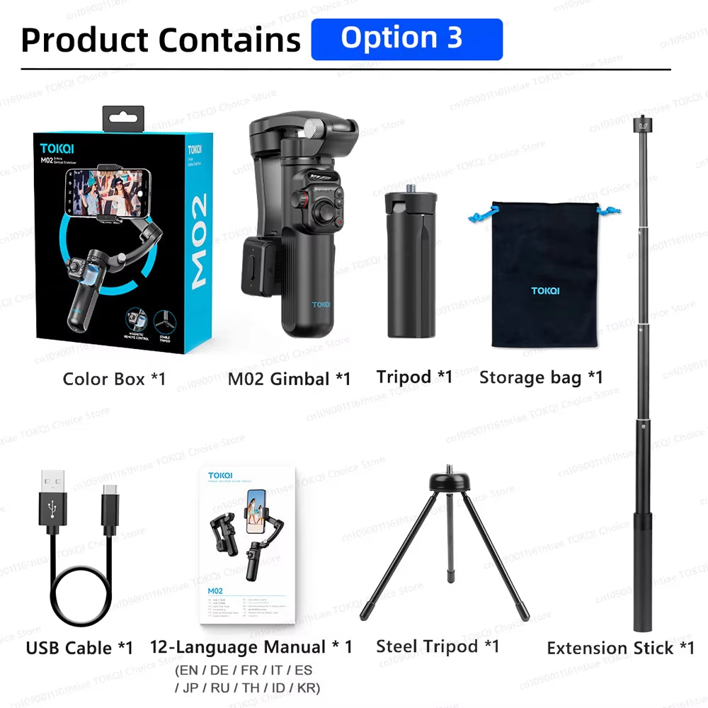 M02 3-Axis Handheld Gimbal Stabilizer for Smartphone, Foldable Phone Holder Anti-Shake PTZ for Iphone Android Tiktok Vlog