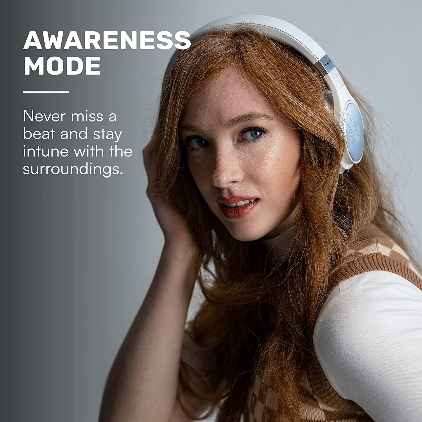 Everyday Wireless Bluetooth over Ear Headphones, with Active Noise Cancelling, Awareness Mode and Built in Microphone, IPX 4(Rose Gold)