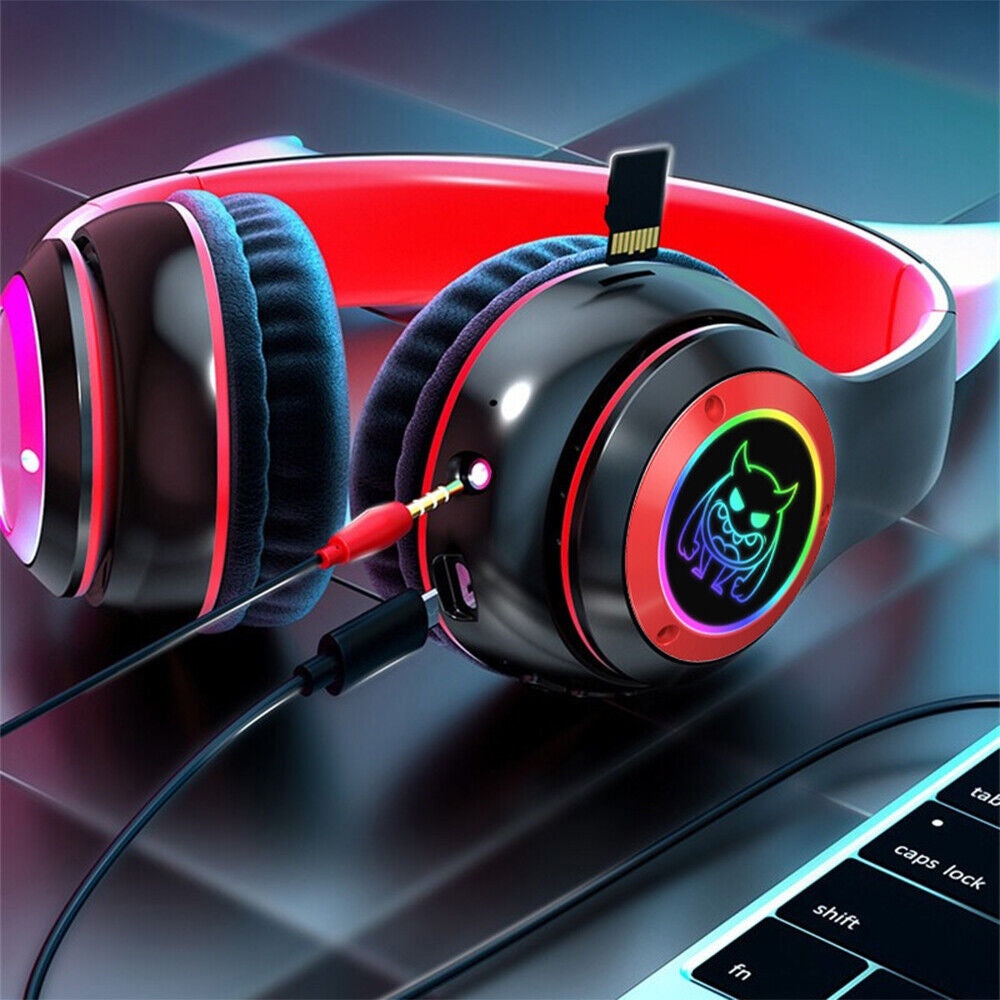 Wireless Bluetooth Headphones with LED Light for Game Sports Music Cool Design