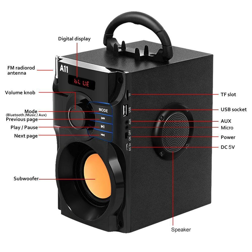 10W Bass Ultra Loud Bluetooth Speakers Portable Wireless Indoor Outdoor FM Radio