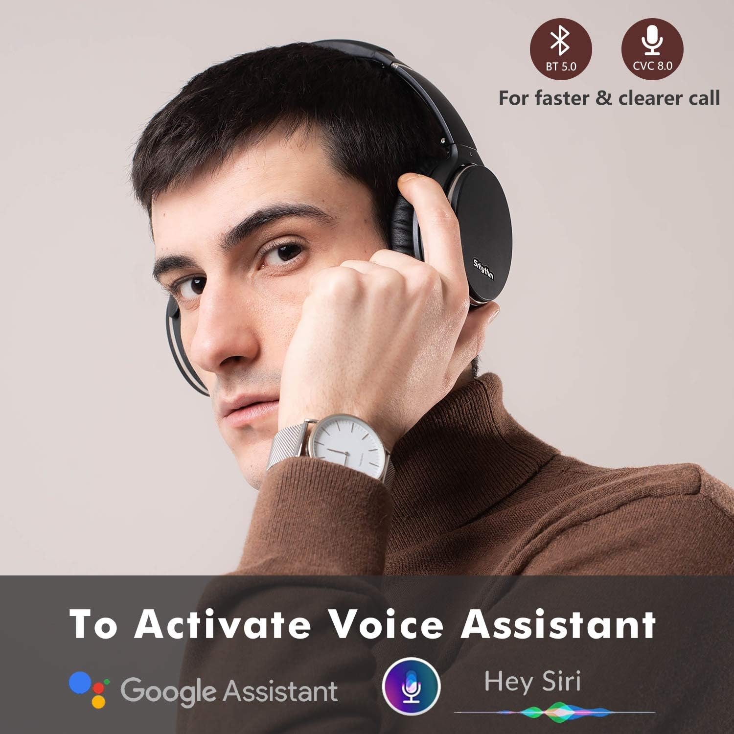 NC35 Noise Cancelling Wireless Headphones Bluetooth 5.0, Foldable over Ear Headset with Build-In Mic,50+ Hrs Playtime,Multi-Point Bluetooth Connection Voice Call