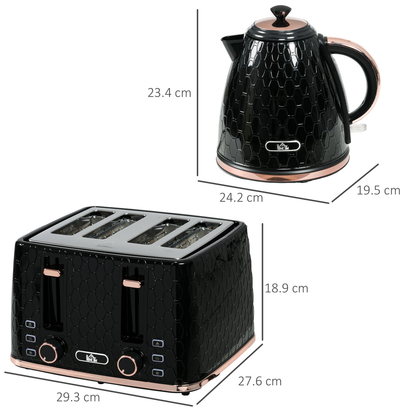 1.7L 3000W Fast Boil Kettle and Toaster Set with Auto Shut Off