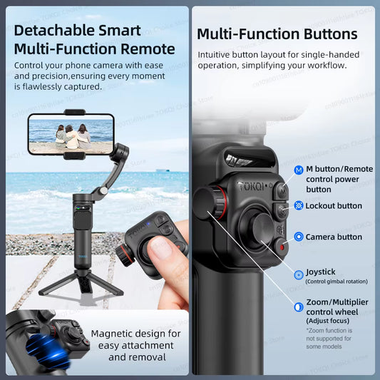 M02 3-Axis Handheld Gimbal Stabilizer for Smartphone, Foldable Phone Holder Anti-Shake PTZ for Iphone Android Tiktok Vlog