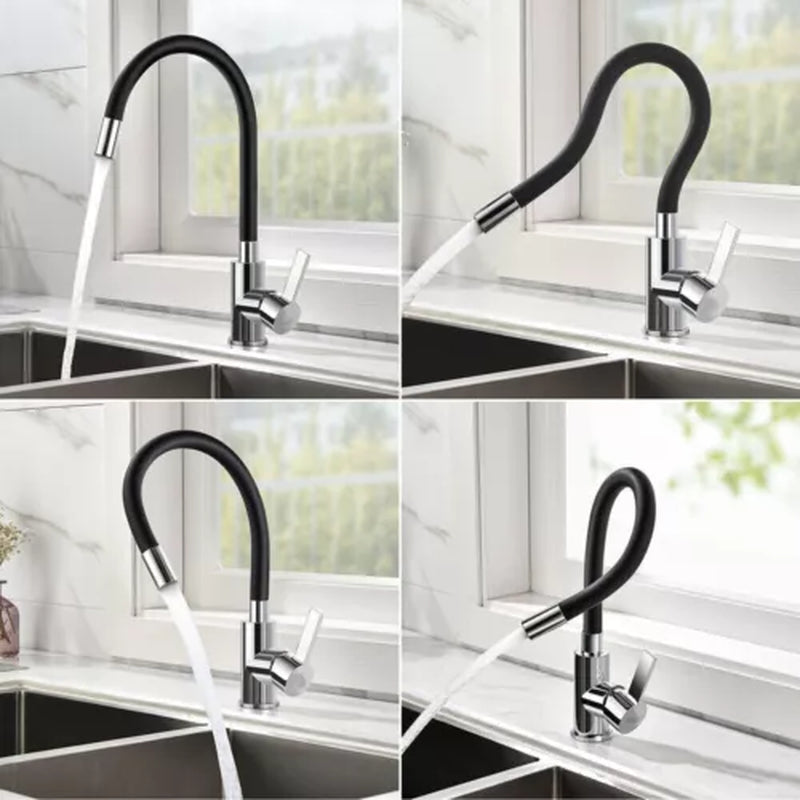Flexible Kitchen Sink Mixer Tap with Swivel Spout, Single Lever Faucet, and 360° Rotatable Hose - Black