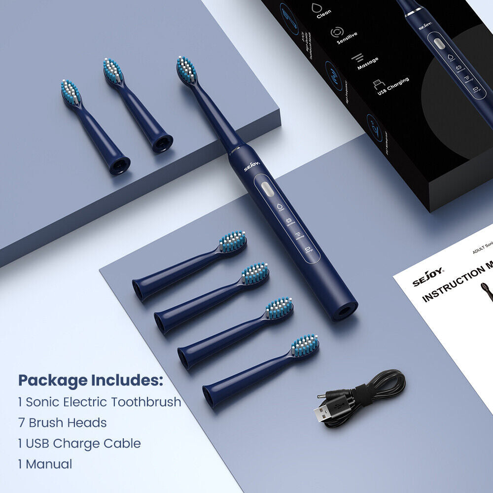 Rechargeable Electric Toothbrush with 3 Brushing Modes, Timer, and 7 Brush Heads – IPX7 Waterproof