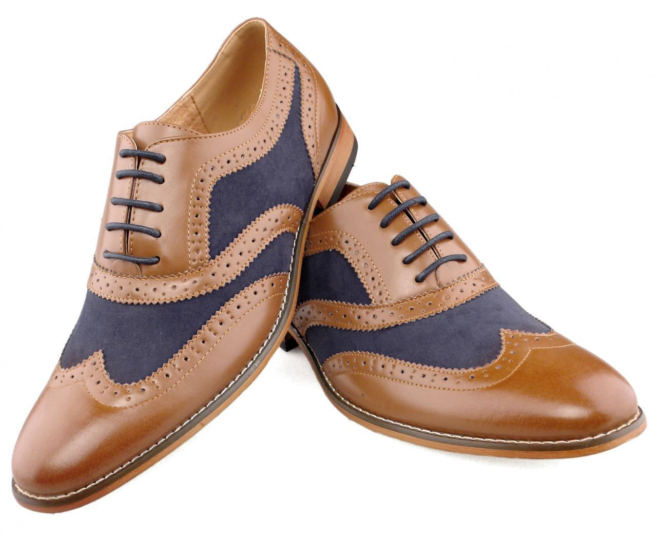 Tan Brogues Wedding Shoes Navy Lace up Wedding Suit Boys Mens