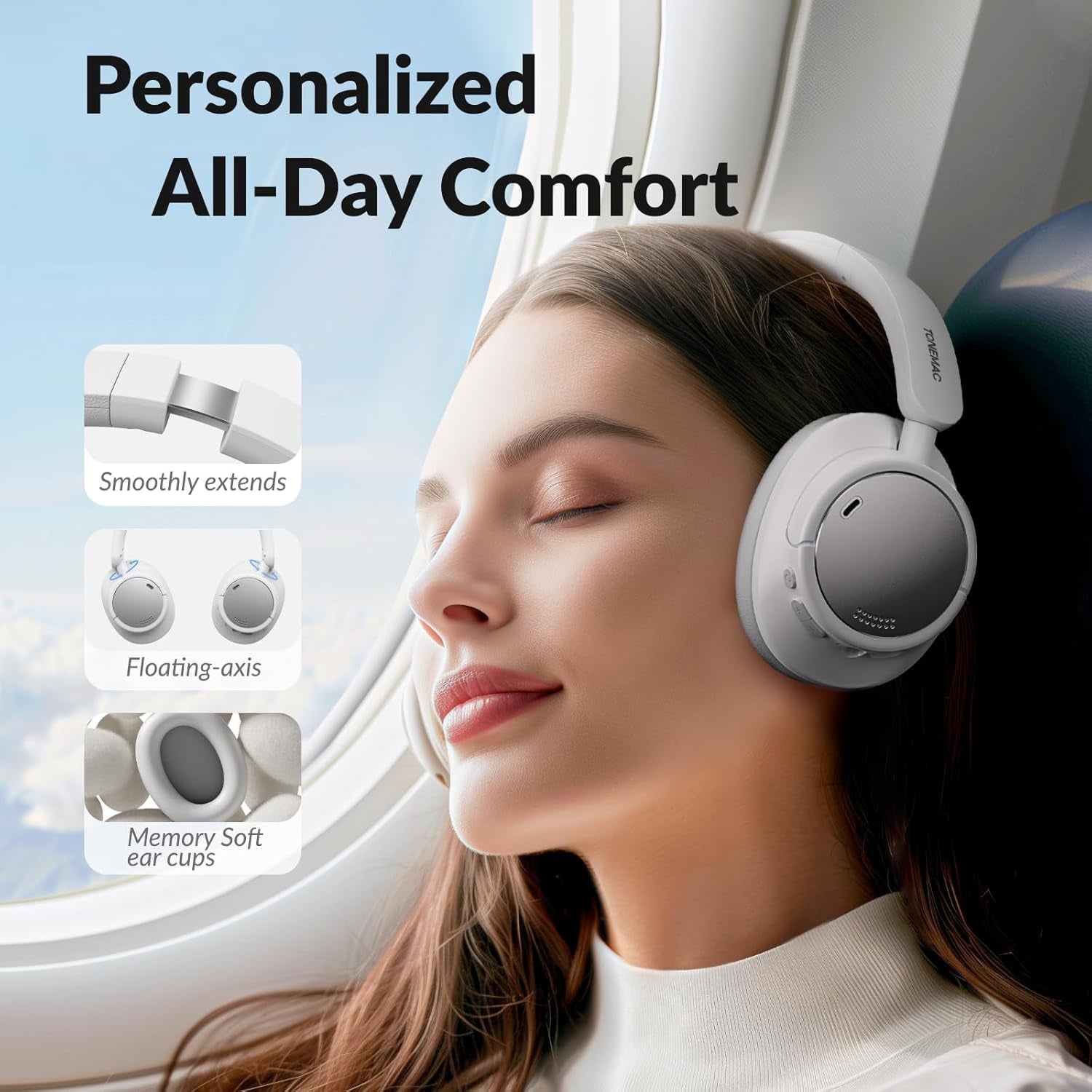 H7Pro Hybrid Active Noise Cancelling Headphones,Over Ear Headphones Wireless,Ultra Long 92H Playtime,5-Mic Clear Calls,Lightweight,Foldable,Multipoint Connection,Ideal for Travel Home Office