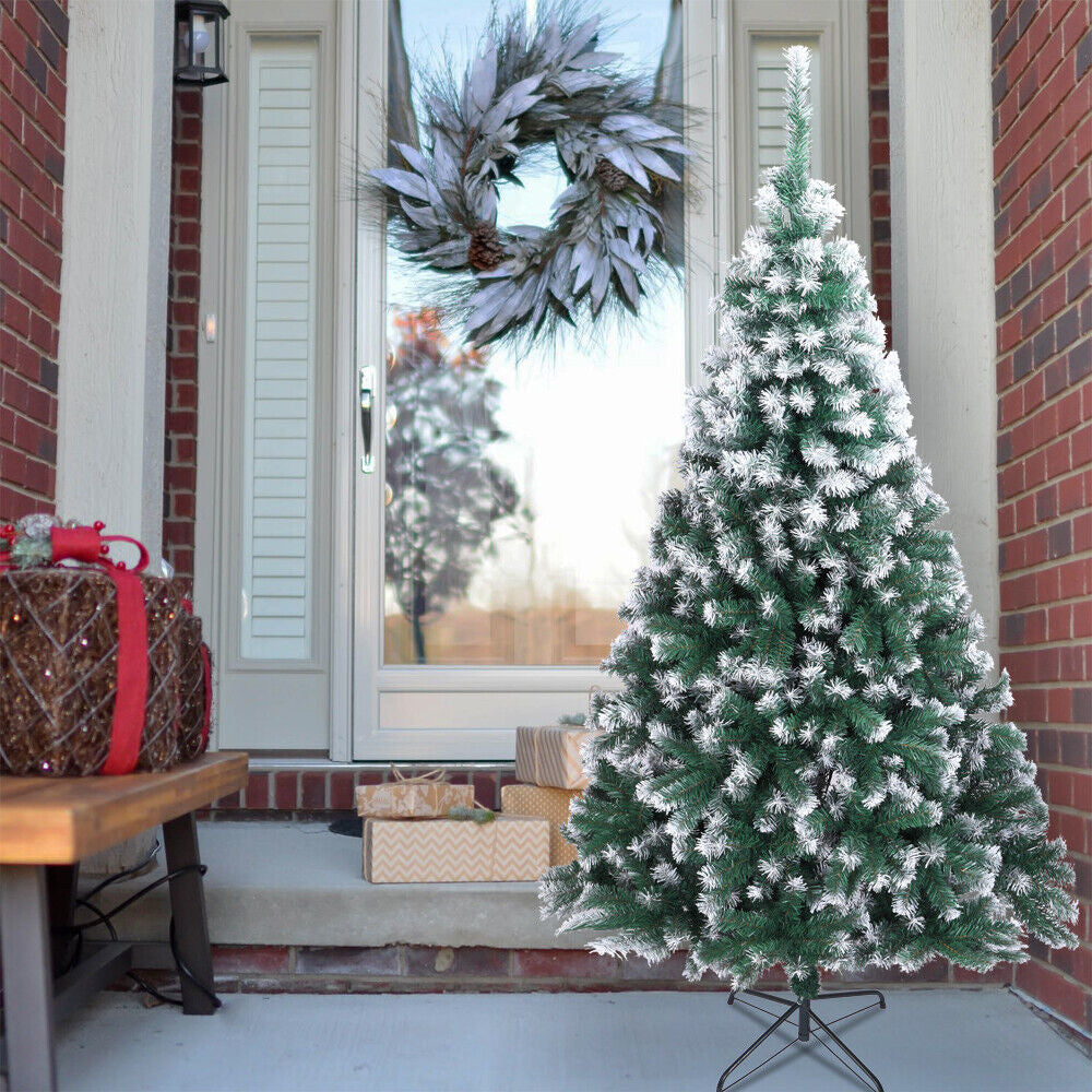New 7FT Christmas Tree Artificial 870 Branches Xmas Snow Tips Decorated Tree