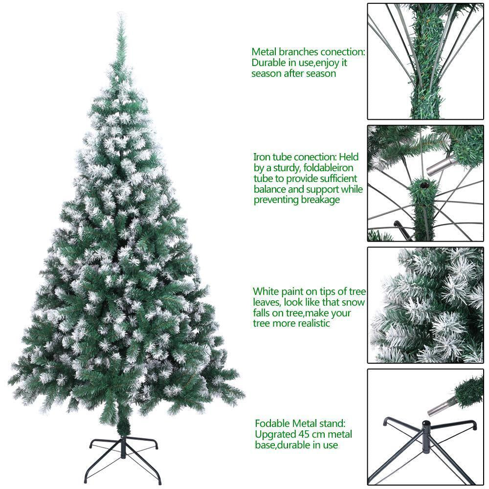 New 7FT Christmas Tree Artificial 870 Branches Xmas Snow Tips Decorated Tree