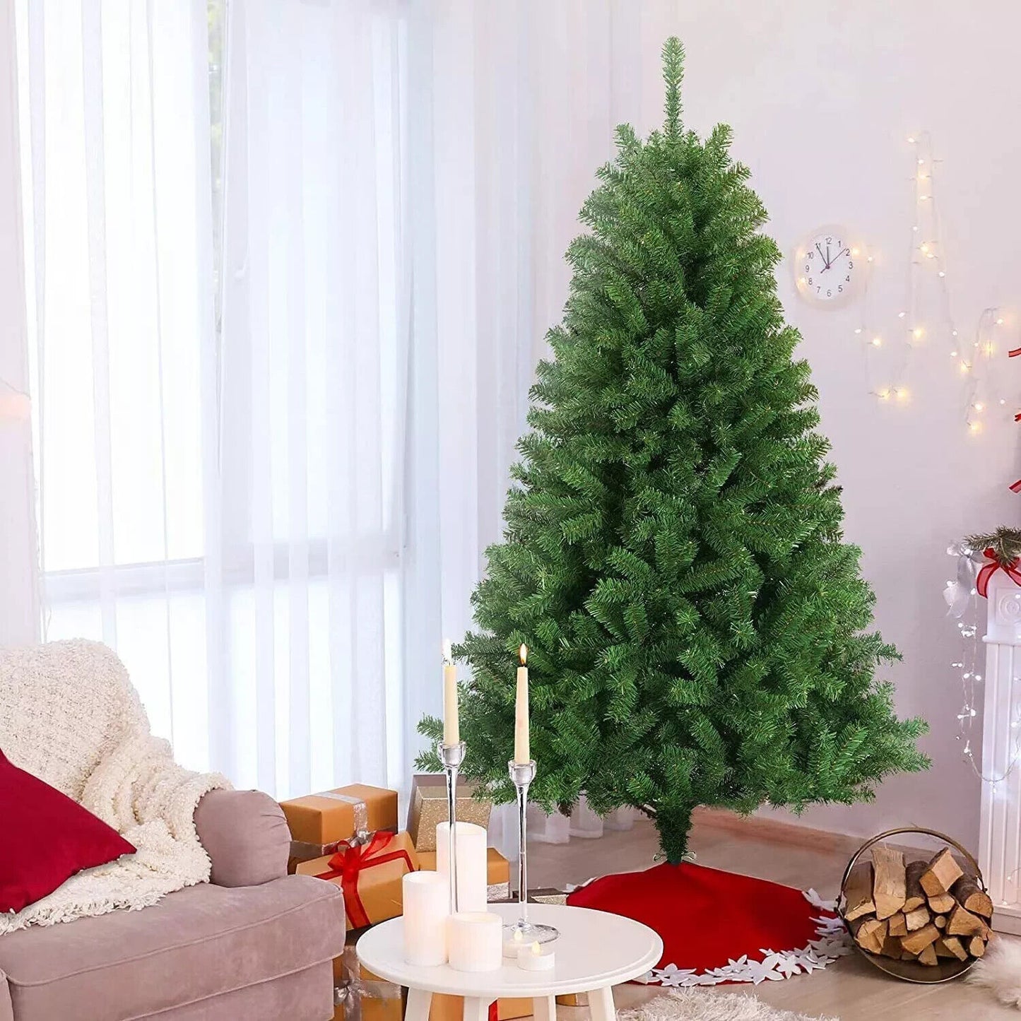 CHRISTMAS TREE with STAND BUSHY ARTIFICIAL TRADITIONAL XMAS TREE 5FT 6FT 7FT NEW