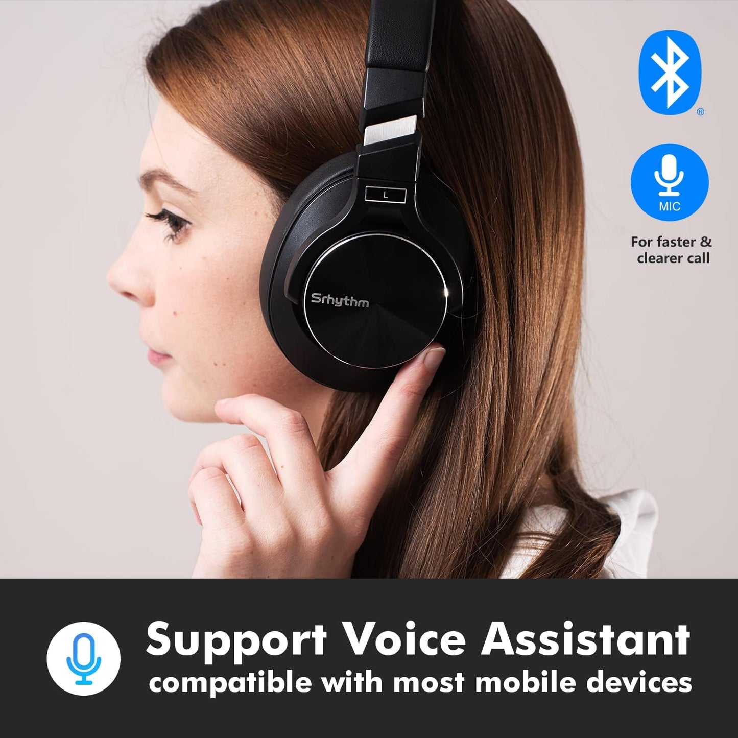 NC75 Pro Active Noise Cancelling Headphones Bluetooth 5.0,Over-Ear Headset with Build-In Microphone,Hi-Fi,40 Hours Playtime for All Bluetooth Devices (Black)