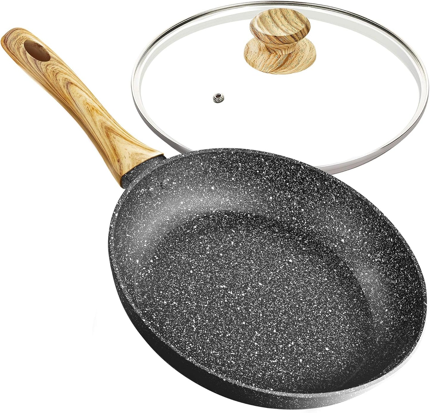 8cm Non-Stick Frying Pan with Lid - Granite Coating, Induction Compatible, Scratch-Resistant, and Stay-Cool Bakelite Handle