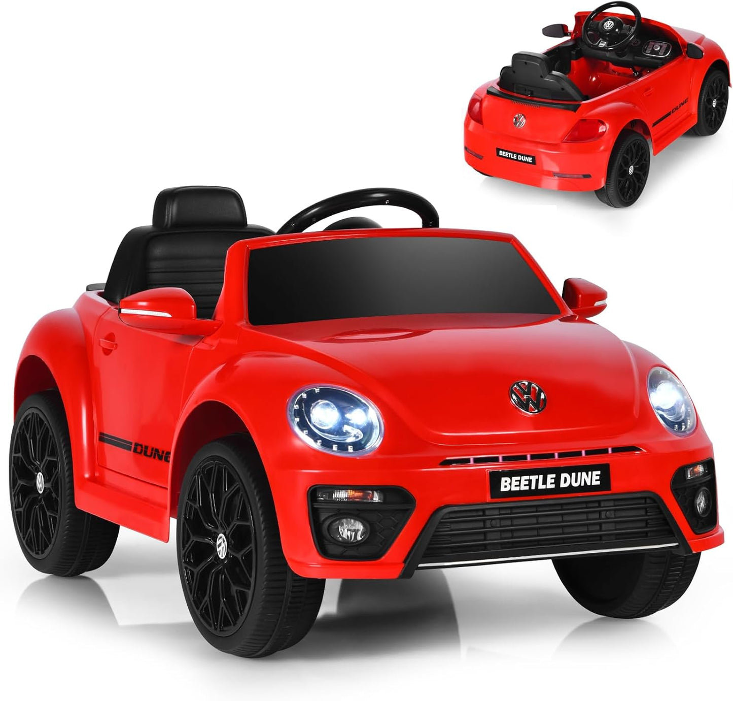 Kids Ride on Car, 12V Licensed Volkswagen Beetle Battery Powered Car with Remote Control, Bluetooth, USB, FM, Music, Spring Suspension&Slow Start, Children Electric Vehicle for Girls Boys (Pink)