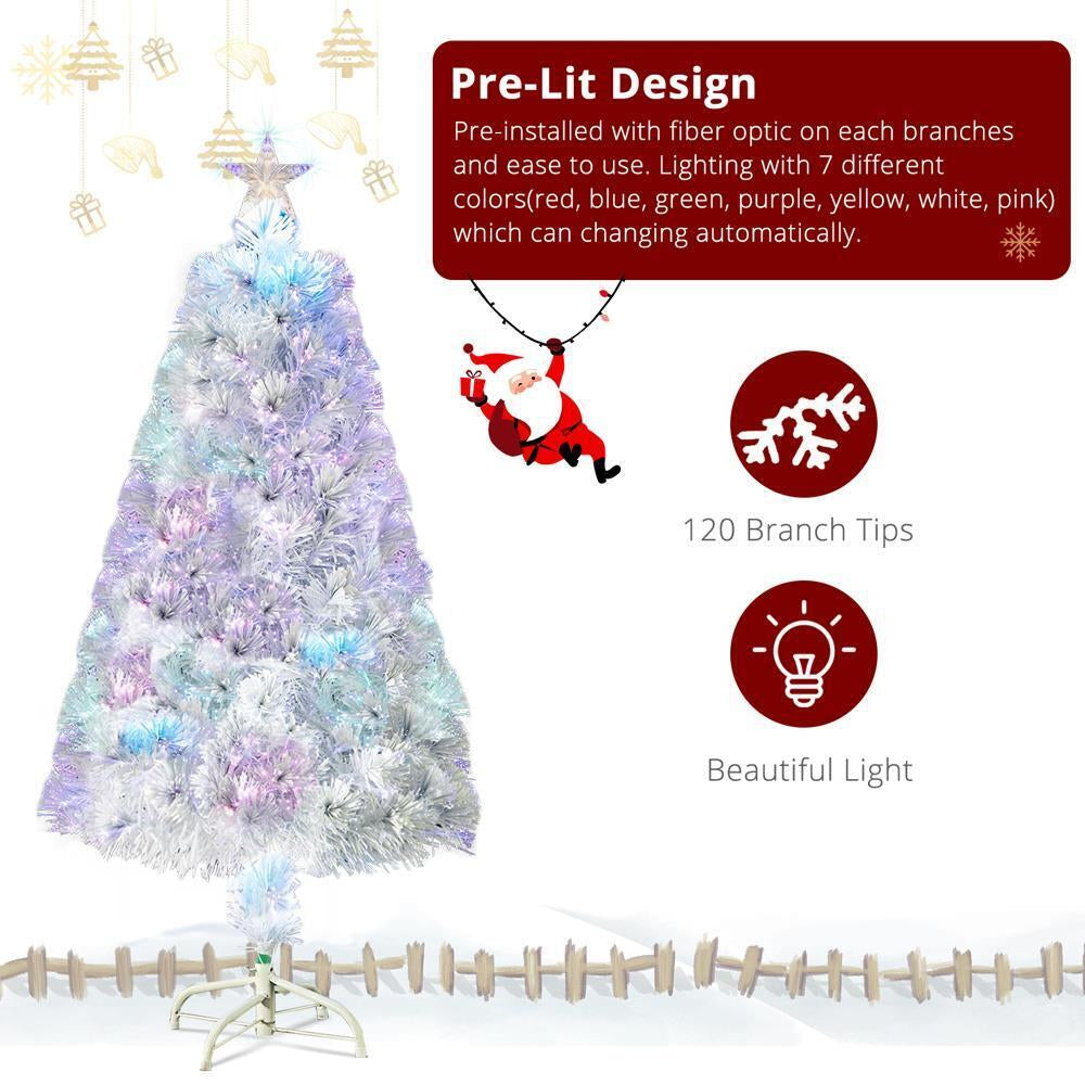 3/4Ft Christmas Trees Fibre Optic Pre-Lit Xmas Tree with Stand Top Star Decor