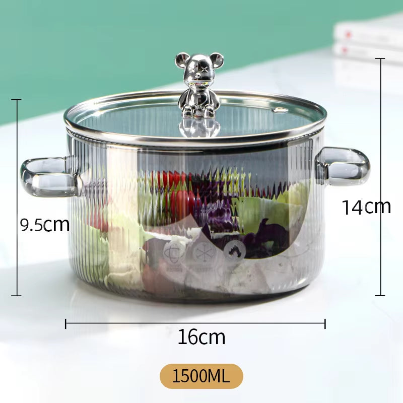1Pc Glass Saucepan with Double Ears – Transparent Noodle Bowl & Soup Pot with Lid