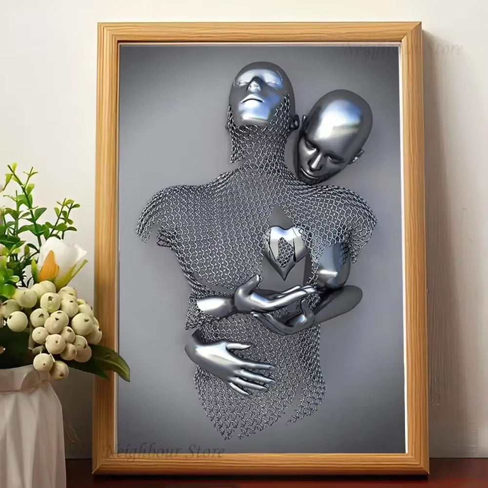 Romantic Abstract Metal Figure Statue - Art Wall Decor for Game Room, Kawaii HD Poster - No Frame
