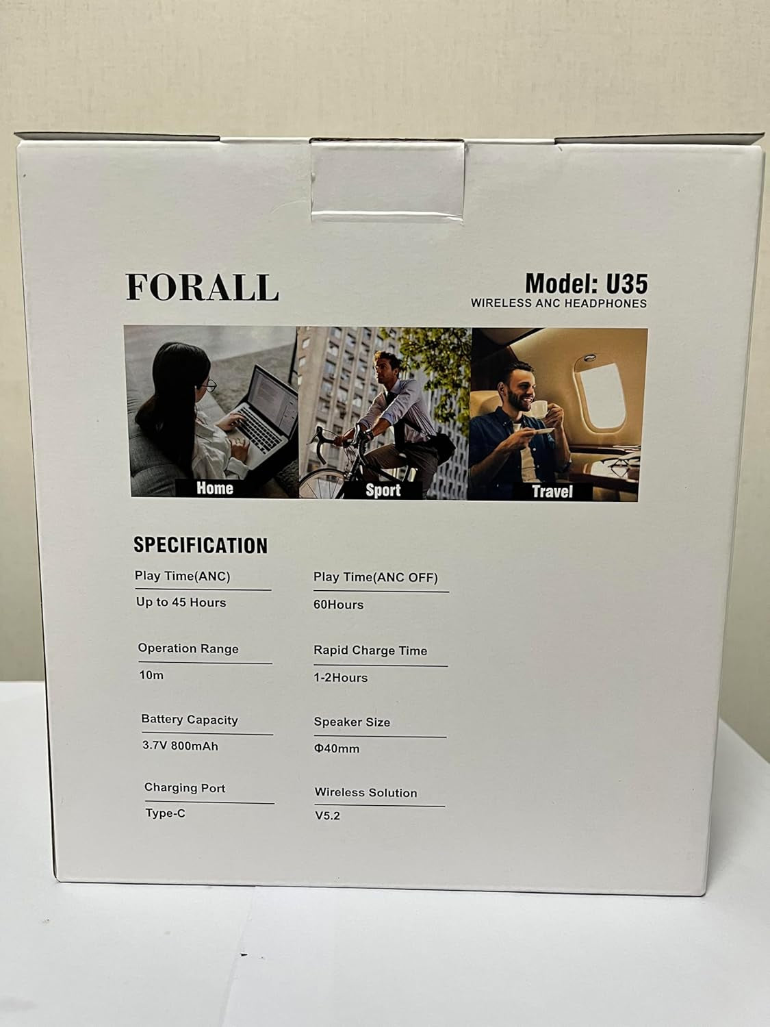 Hybrid Active Noise Cancelling Wireless Headphones, Multiple Modes, 60H Playtime, Hi-Res Audio Bluetooth Headphones (Black, U35)