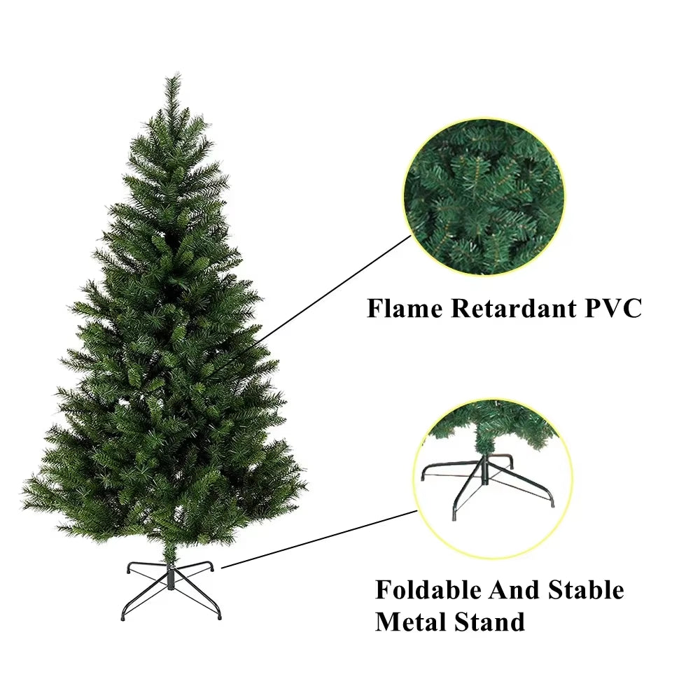 2.1M Christmas Tree with 800 Tips Folding Stable Metal Stand Fast Assemble Flame Retardant PVC Green Artificial Christmas