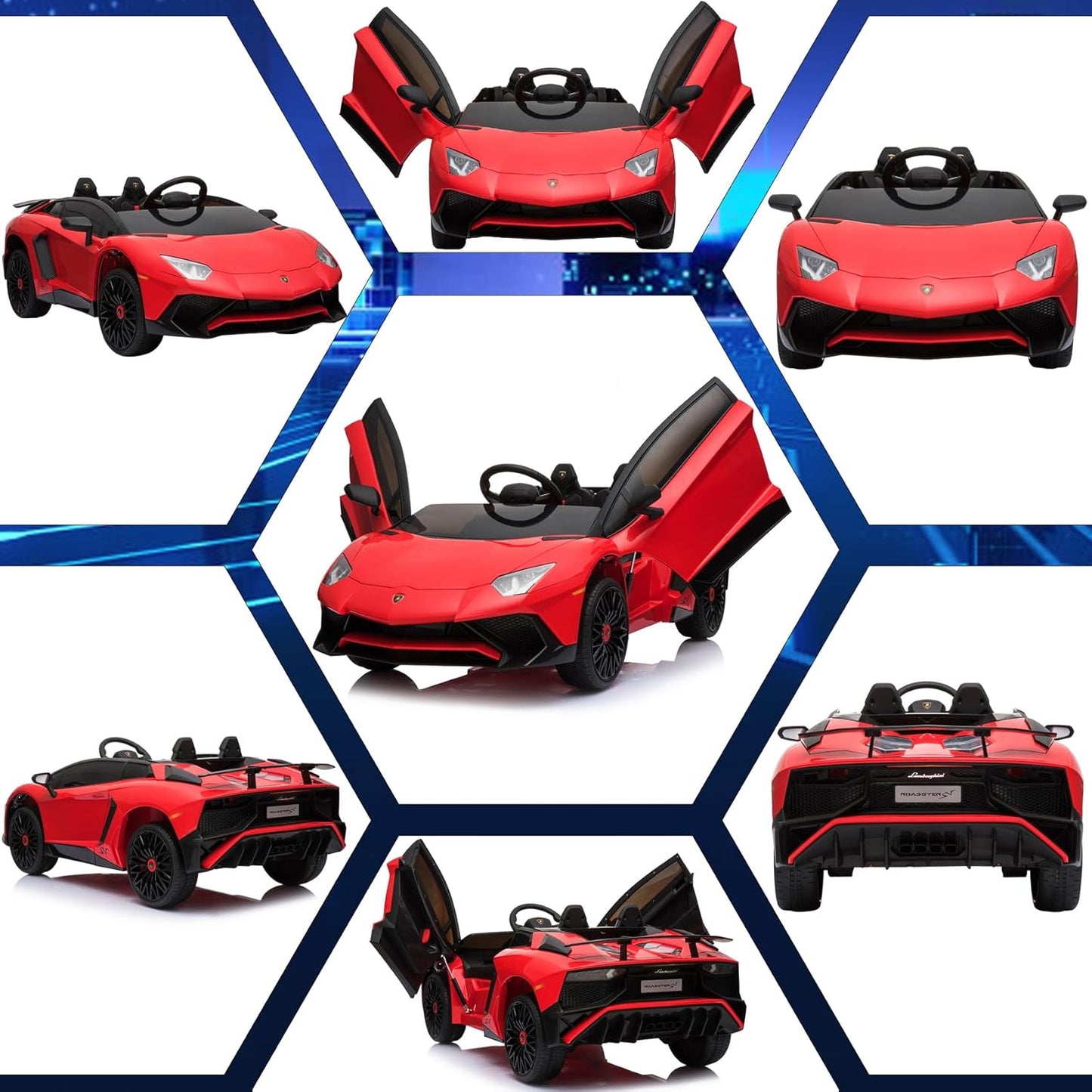 Kids 12V Ride on Sports Car Toy W/Parent Control, AUX Cable, 2 Speeds, LED Lights, Sounds,132 * 73 * 45Cm (Red)