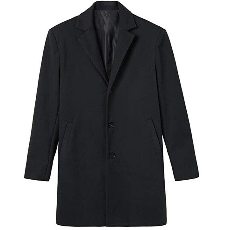 Men’s Winter Warm Trench Coat – Long Smart Formal Overcoat with Button Accents, Pockets & Lining