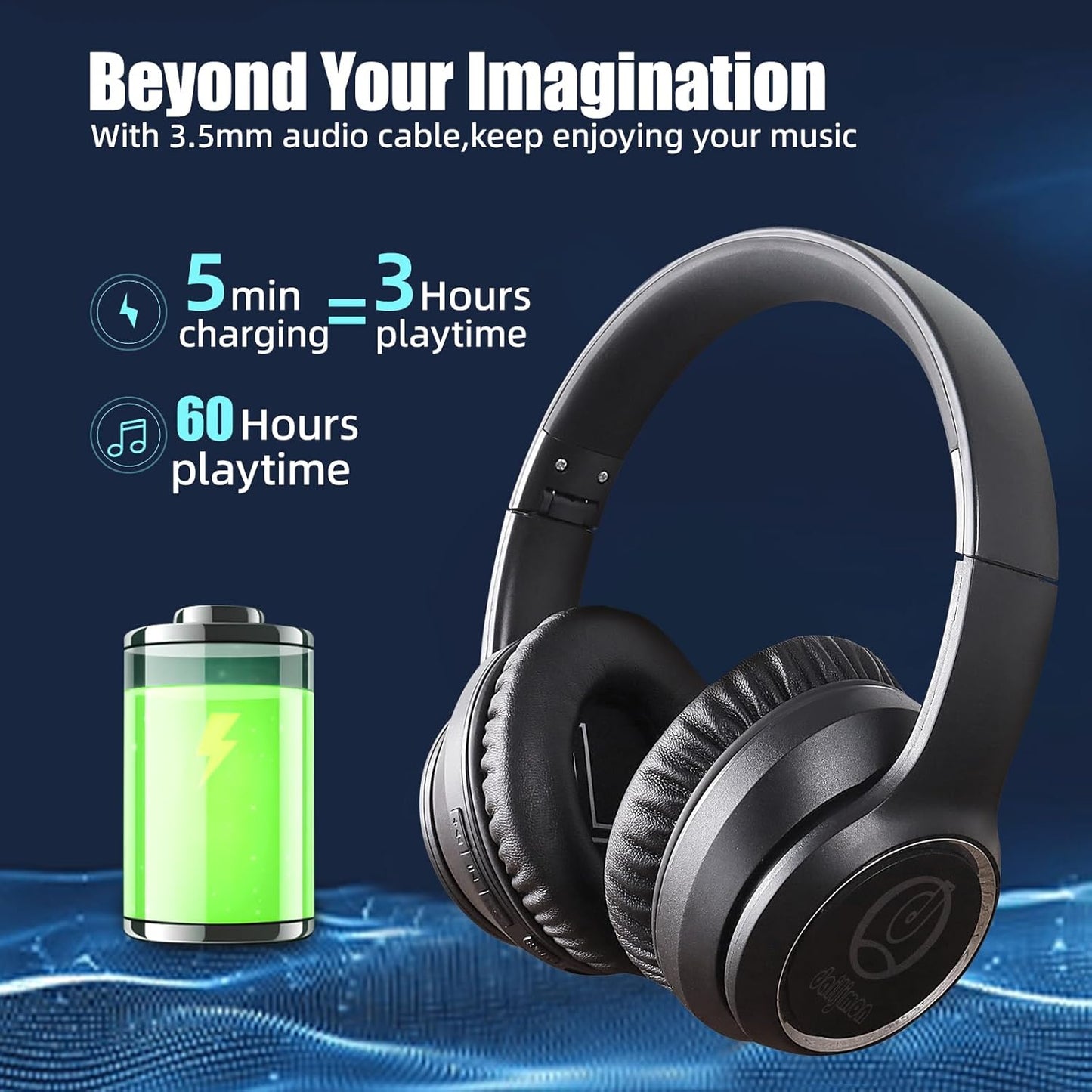 Noise Cancelling Headphones Wireless Bluethooth V5.3,Foldable over Ear Headphones with Dual 40MM Big Spearker Hifi Stereo Sound Deep Bass,60H Playtime Wireless Headset for PC Cellphone(Black)