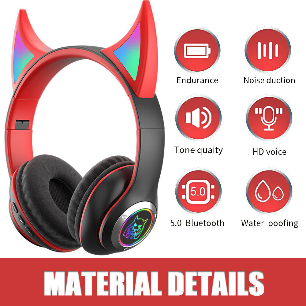Wireless Bluetooth Headphones with LED Light for Game Sports Music Cool Design